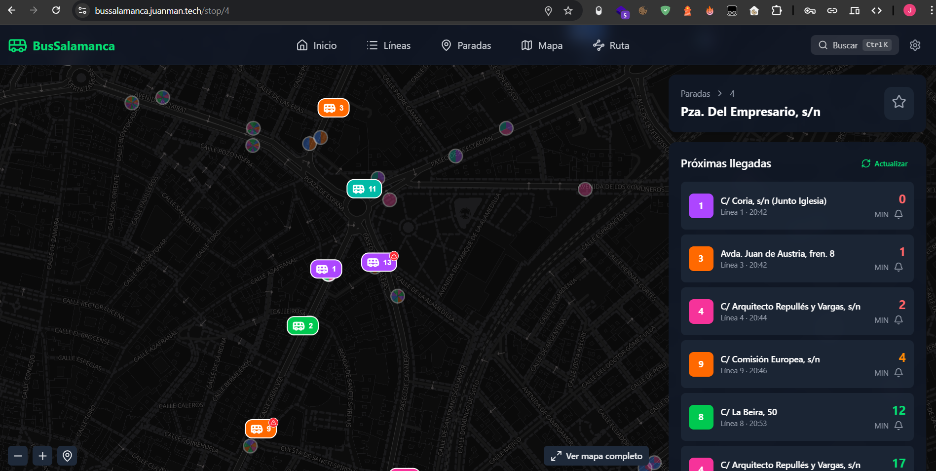 Upcoming arrivals at a stop
