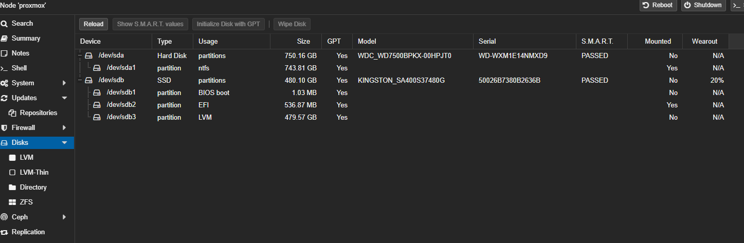 Disks in Proxmox